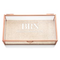 Personalized Glass Jewelry Box With Rose Gold - Modern Serif Initials Printing