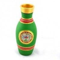 Earthen handmade and handpainted terracotta Vase bottle-shape green