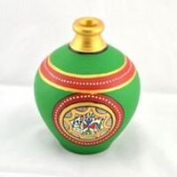Earthen handmade and handpainted terracotta Vase Matki shape green