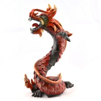 Dragon auspicious Coiled Stance Sculpture - Wooden Carved Statuette in Red