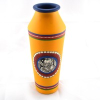 Earthen handmade and handpainted terracotta Vase Taper shape yellow