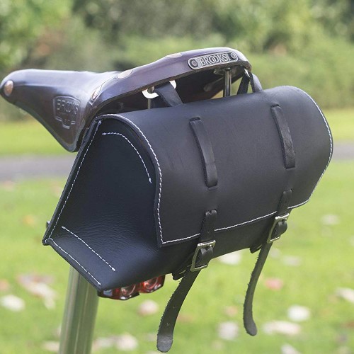 Bicycle Saddle Bag Handlebar Frame Bag in Black White stitching