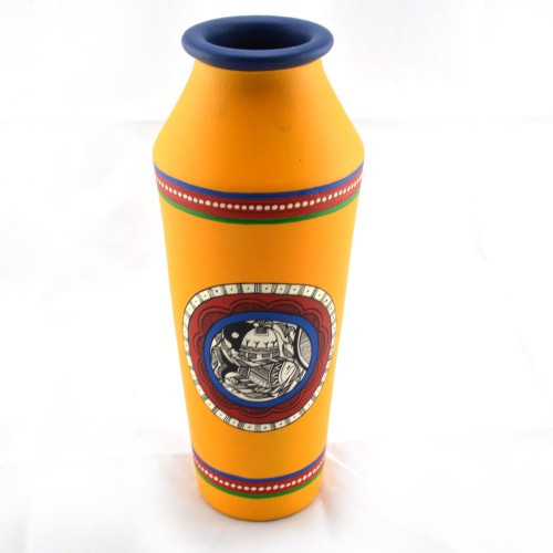 Earthen handmade and handpainted terracotta Vase Taper shape yellow