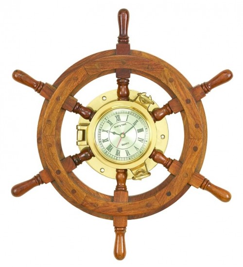 WOOD SHIPSWHEEL CLOCK UNIQUE COUNTRY HOME DECOR 