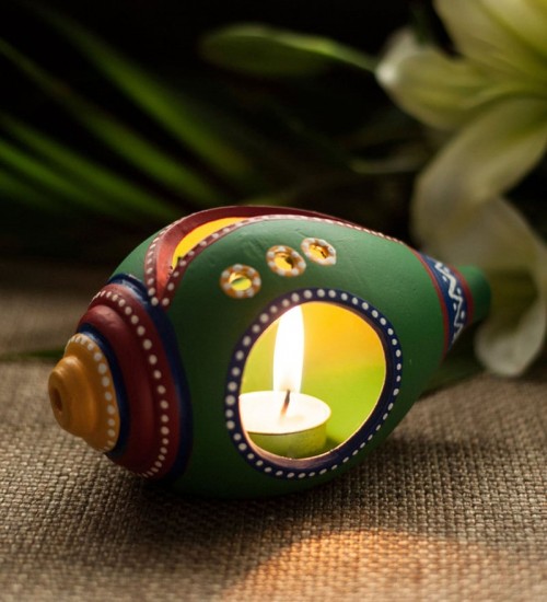Earthen handmade terracotta and Handpainted T-light holders Seashell shape