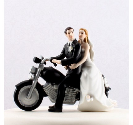 Motorcycle Get-away Wedding Couple Figurine - Wedding Cake Topper