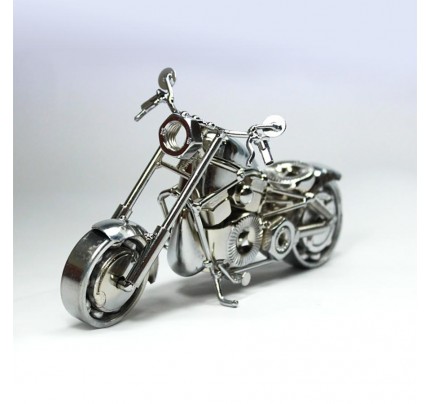 Harley Fatboy : Motorcycle Model 30cm Metal Sculpture - Silver
