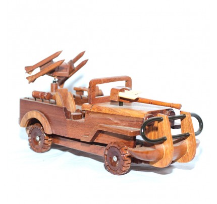 Military Jeep with gun wooden model : Mahogany