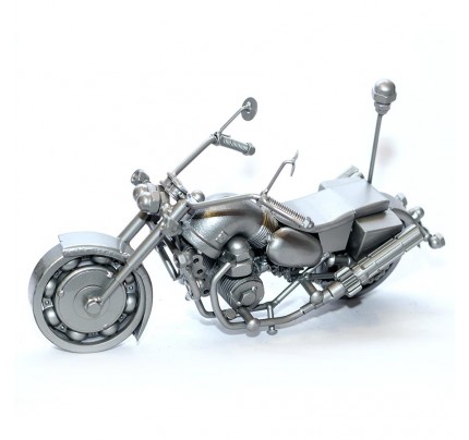 Police Motorcycle Metal Art Sculpture - 35cm, Silver (POL01)