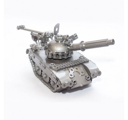 Military Tank (Gray) Model - Scrap Metal Sculpture