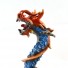 Dragon Sculpture - Wooden Carved Coiled Stance Statuette / statue - Blue