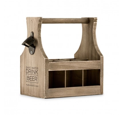 Wood Beer Bottle Caddy With Opener - Save Water Drink Beer