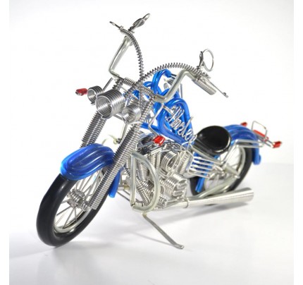 Harley-Davidson, Handmade Aluminium Wire Art Sculpture Motorcycle (Blue, Small)