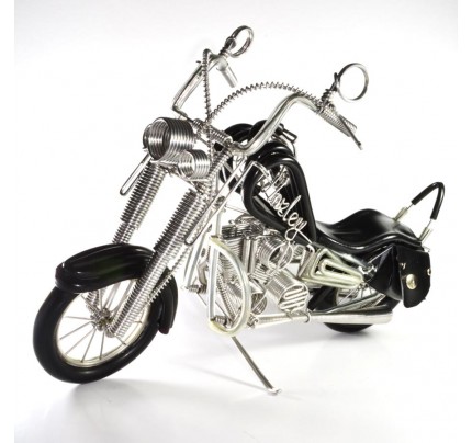 Wire Art Motorcycle : Harley-Davidson, Handmade Aluminium Wire Art Sculpture (Black)